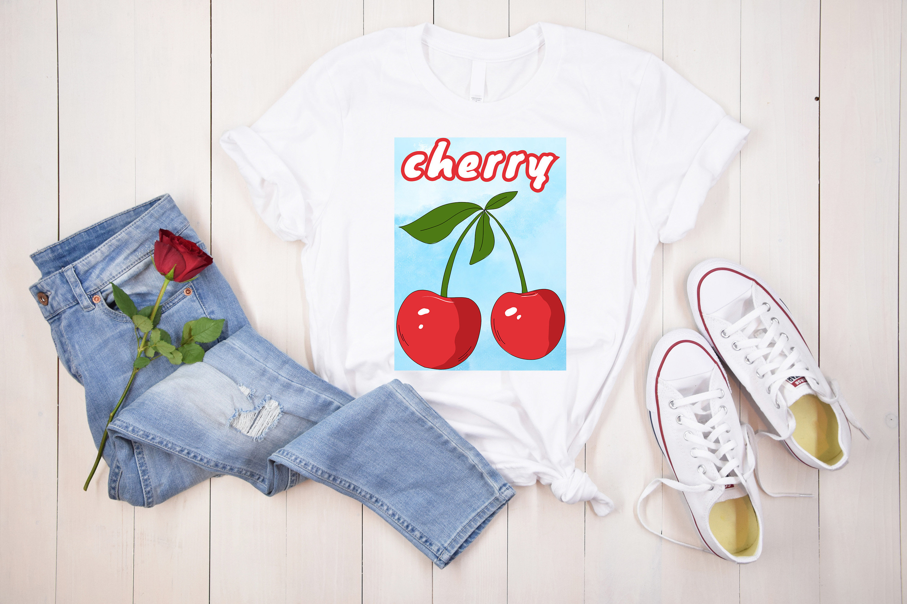 トップス Classic Cherry Tee / white Cherry White T-shirt, Classic Unisex Crewneck T-shirt
