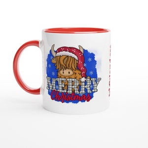 Highland Cow White 11oz Ceramic Mug with Colour Inside, Highland Coo Coffee Mug, Christmas Coffee Cup, Highland Cow