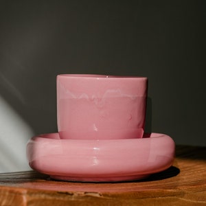 Handmade Ceramic Mug and Saucer in Pink