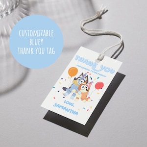 Anpassbare blauer Hund Danke Tags | Druckbare Party Favor Tags | Sofortiger Download PDF | Hunde-Themen-Party-Dekoration