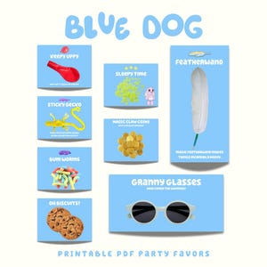 Pack cadeau chien bleu | 8 modèles imprimables | Téléchargement instantané PDF | Décorations bleues sur le thème des chiens