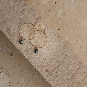 Pearl Hoop Earrings with attached Tahitian Keshi Pearls
