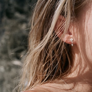 Shell Earring Studs with Tahitian Keshi Pearls