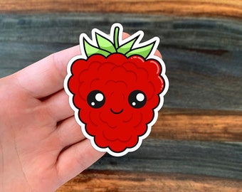 Raspberry sticker, Cute Kawaii Red Raspberry Fruit Kiss-Cut sticker, laptop stickers, book stickers, party favors