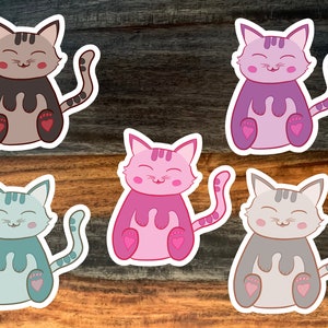 Cute Cat Sticker, Kawaii Kitten sticker - Multiple Fun Colors Available (Pink, Gray, Blue and more)