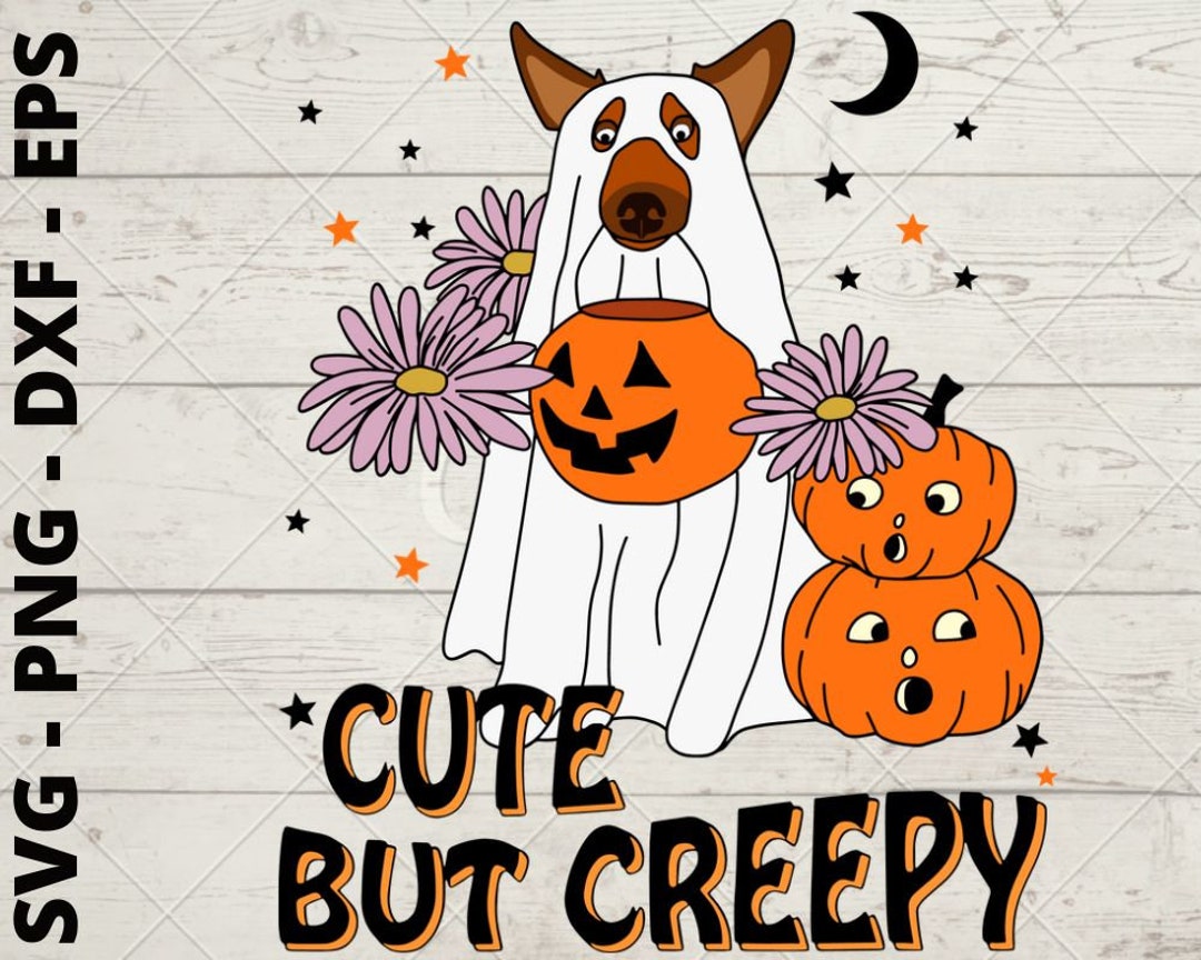 Cute but Creepy Dog Ghost With Pumpkin Funny Halloween - Etsy