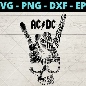 AC DC Im On The Road Road To Hell Stop Rock And Roll Handzeichen Schädel Rock Hand
