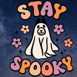 Stay Spooky Retro Vintage Ghost Dog Funny Halloween
