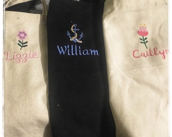 Embroidered tote bag, custom bag, grocery bag, book bag, personalized tote, library bag, project tote bag, picture and name