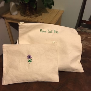 Canvas zipper pouch, embroidered , organizing pouch, tool bag, custom bag pouch, personalized pouch