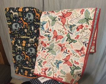 Handmade Cotton Baby Crib Quilt, Nursery Lap Blanket