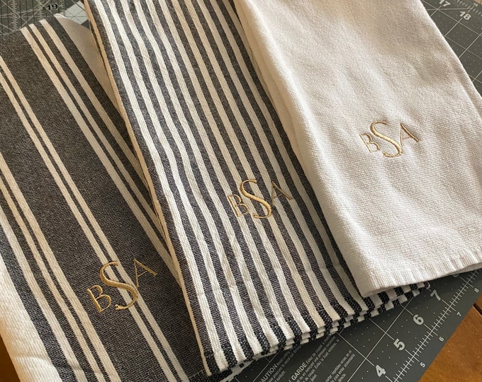Monogrammed Oversized Kitchen Towels, personalized, wedding gift, kitchen decor, tea towel, embroidered, personalized- Sans serif font