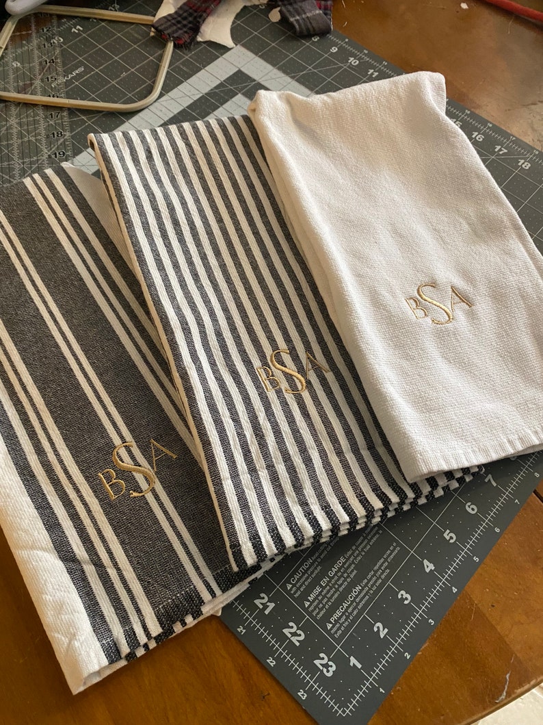 Monogrammed Oversized Kitchen Towels, personalized, wedding gift, kitchen decor, tea towel, embroidered, personalized- Sans serif font