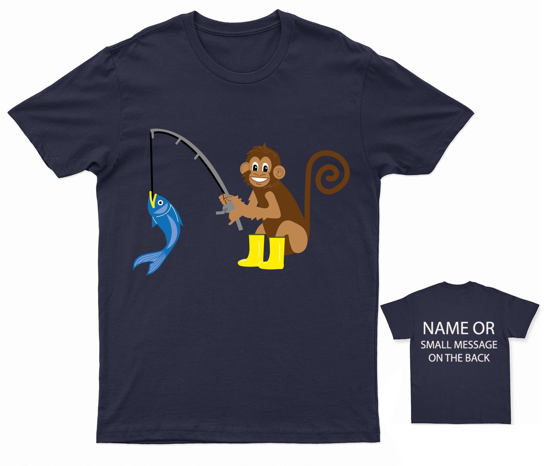 Fishing Monkey Funny T Shirt Mens Birthday Gift Fisherman Fish
