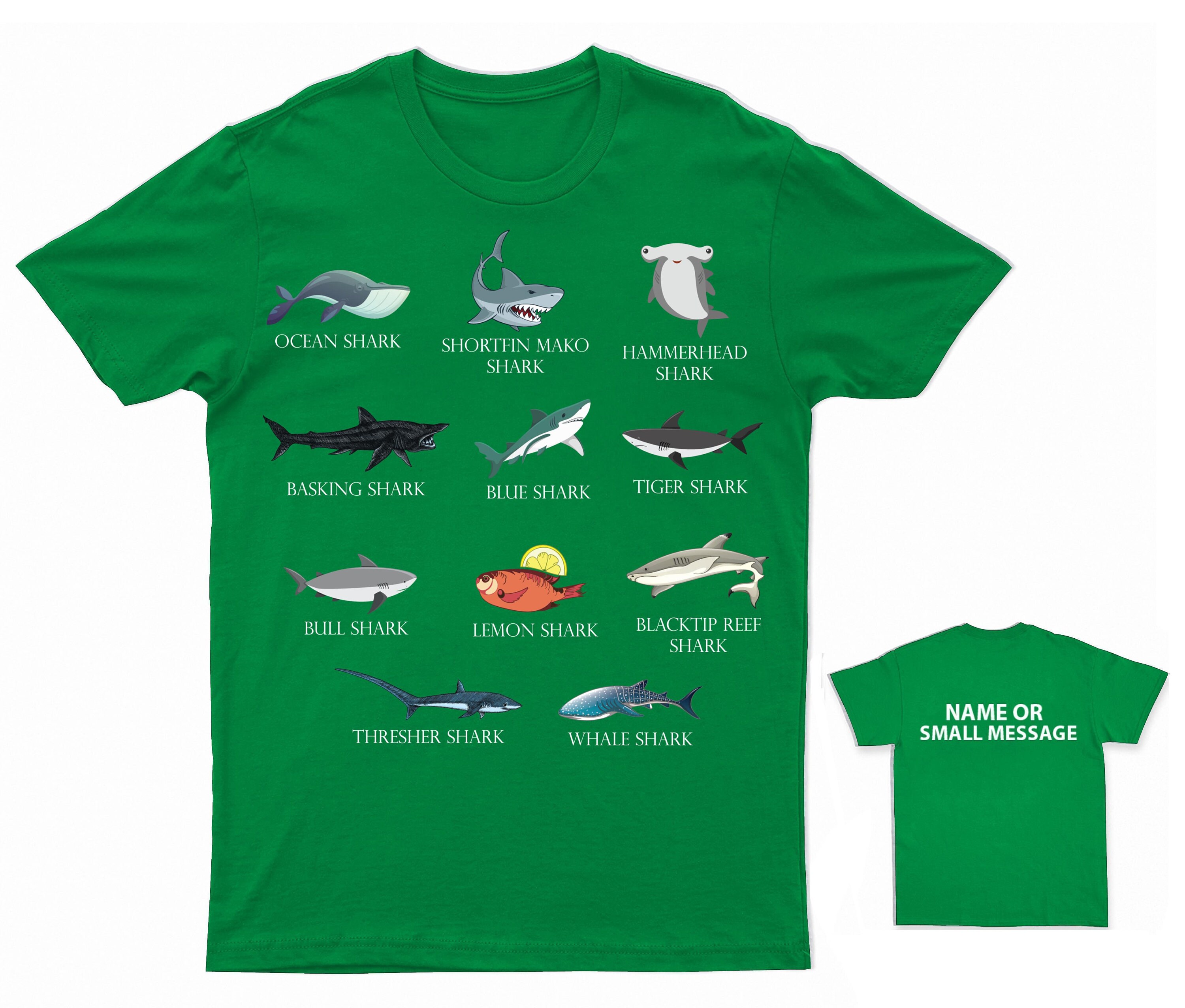 Types of Shark Species Educational T-shirt Customisable Ocean Life