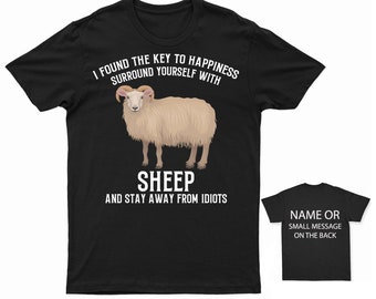 Funny Sheep T-Shirt Key to Happiness Quote Tee Sarcastic Farm Animal Shirt for Adults Unisex Cotton T-Shirt Gift for Sheep Lovers
