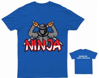 Ninja Warrior Judo Karate MMA Swords Geek Hero Kids T-Shirt Personalised Gift Custom Name message
