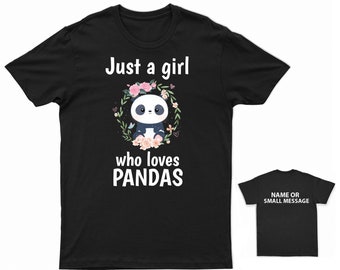 Panda Lover T-Shirt for Girls  Customizable Cute Panda Tee  Floral Panda Kids Shirt Personalized Back Message Option