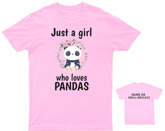 Just a girl who loves Pandas Panda T-Shirt  Lover T-Shirt for Girls  Customizable Cute Panda Tee  Floral Panda Kids Shirt Personalized
