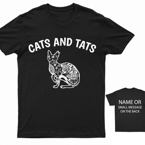 Cats and Tats Whimsical Tattoo Cat T-Shirt - Personalised Artist Tee - Feline Ink Design Shirt