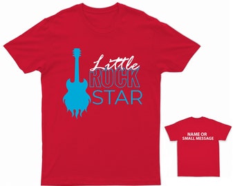 Little Rock Star Kids Blue Guitar T-shirt Customisable Tee for