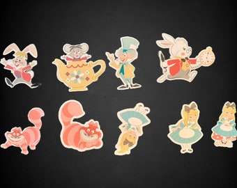 Alice in Wonderland Stickers, Clear, White and Holographic Paper