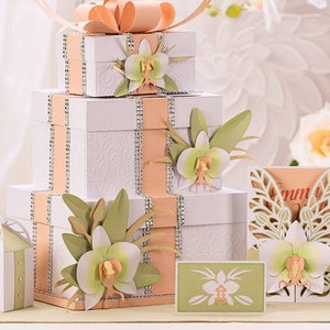 Wedding Orchard Themed Event Items, Gift Card Box, Gatefold Card invitation, Favor Box, information card, and RSVP card zdjęcie 1