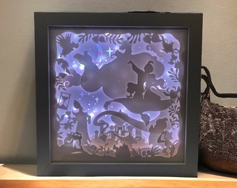 Cinderella, Beauty and the Beast, Frozen, Little Mermaid, Tangled Light, Pocahontas, & Disney Scene, Shadow Box