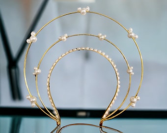 Disney Mickey Mouse Pearl Halo Crown Headband Buy Petite Mickey Pearl Halo Crown Headband - Gold Pearl  main image 4