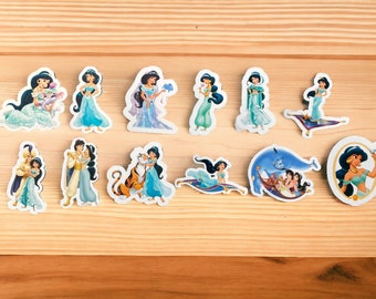 Aladdin and Jasmine clear, white and glitter stickers.