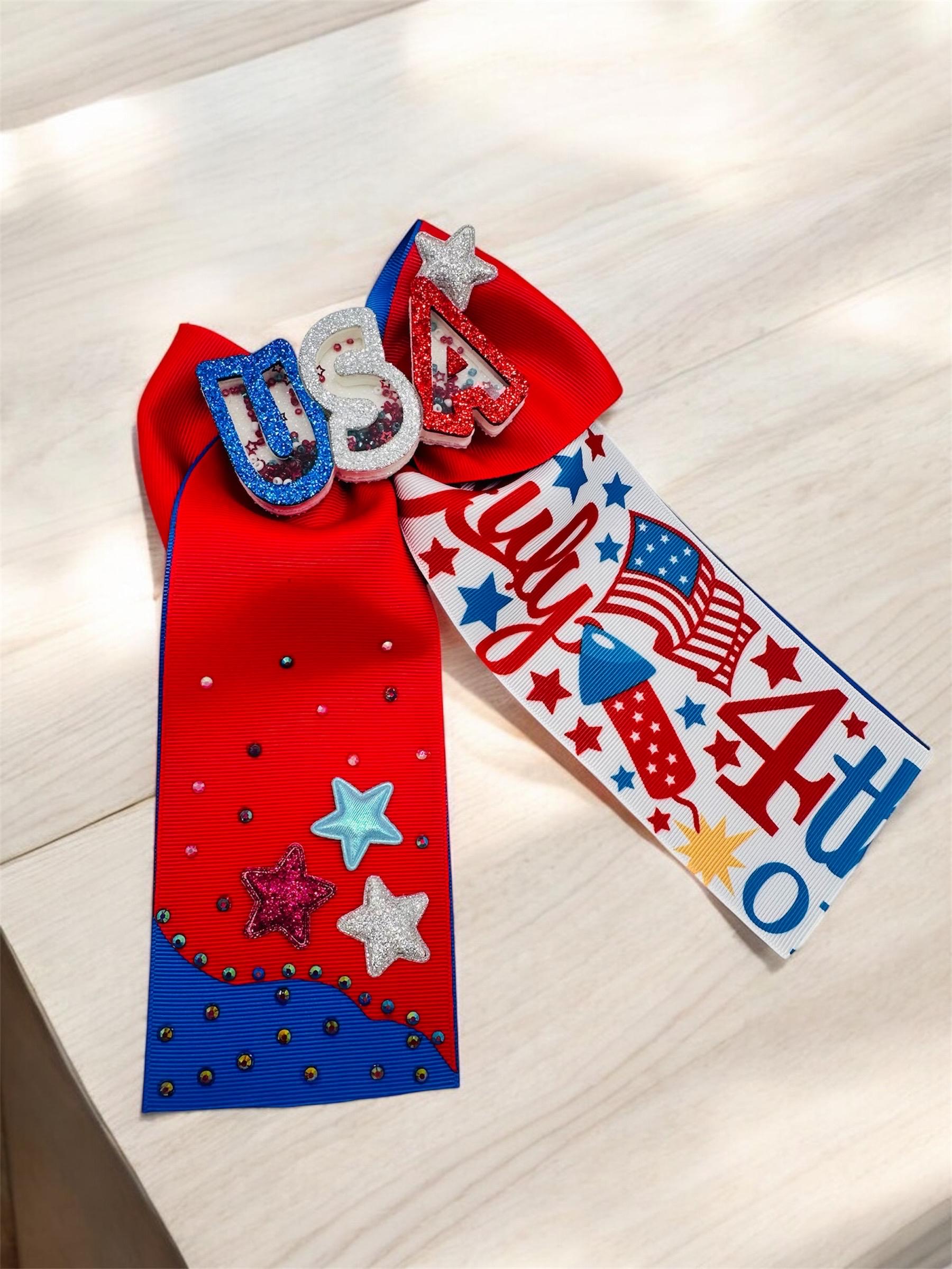 independence bow/ 4 of July hair bow/ celebrate bow/ ponytail/ USA hair bow
