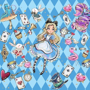 Alice in Wonderland Fabric Fat Quarter: Whimsical Cotton Print