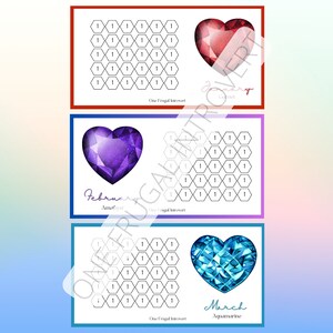Monthly Birthstone Hearts Low Income A6 Challenges, Printable Digital Download, Savings Tracker, Sinking Funds, Cash Stuffing