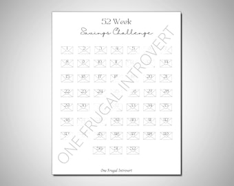 52-Week Savings Challenge, Printable Digital Download, Savings Tracker, Sinking Funds, Cash Stuffing