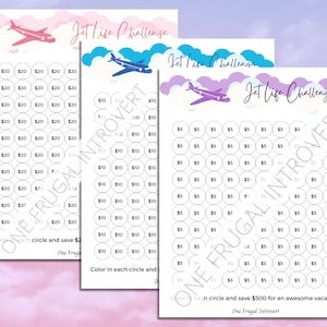 Jet Life Vacation Savings Challenge Bundle, Printable Digital Download, Savings Tracker, Sinking Funds, Cash Stuffing
