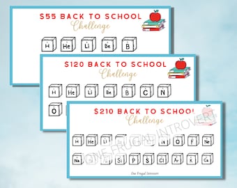 Back to School Savings Challenge, Periodic Table, Printable Digital Download, Savings Tracker, Sinking Funds, Cash Stuffing