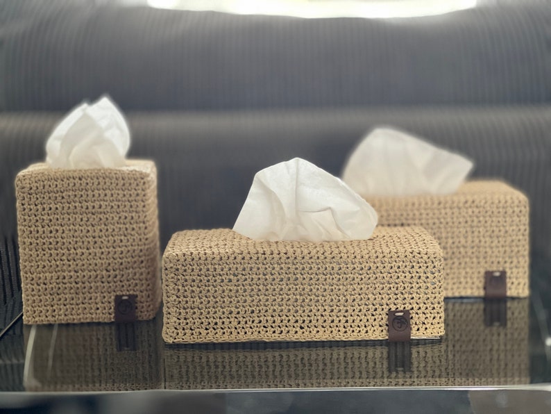 Crochet Raffia Tissue Box Cover Etsy