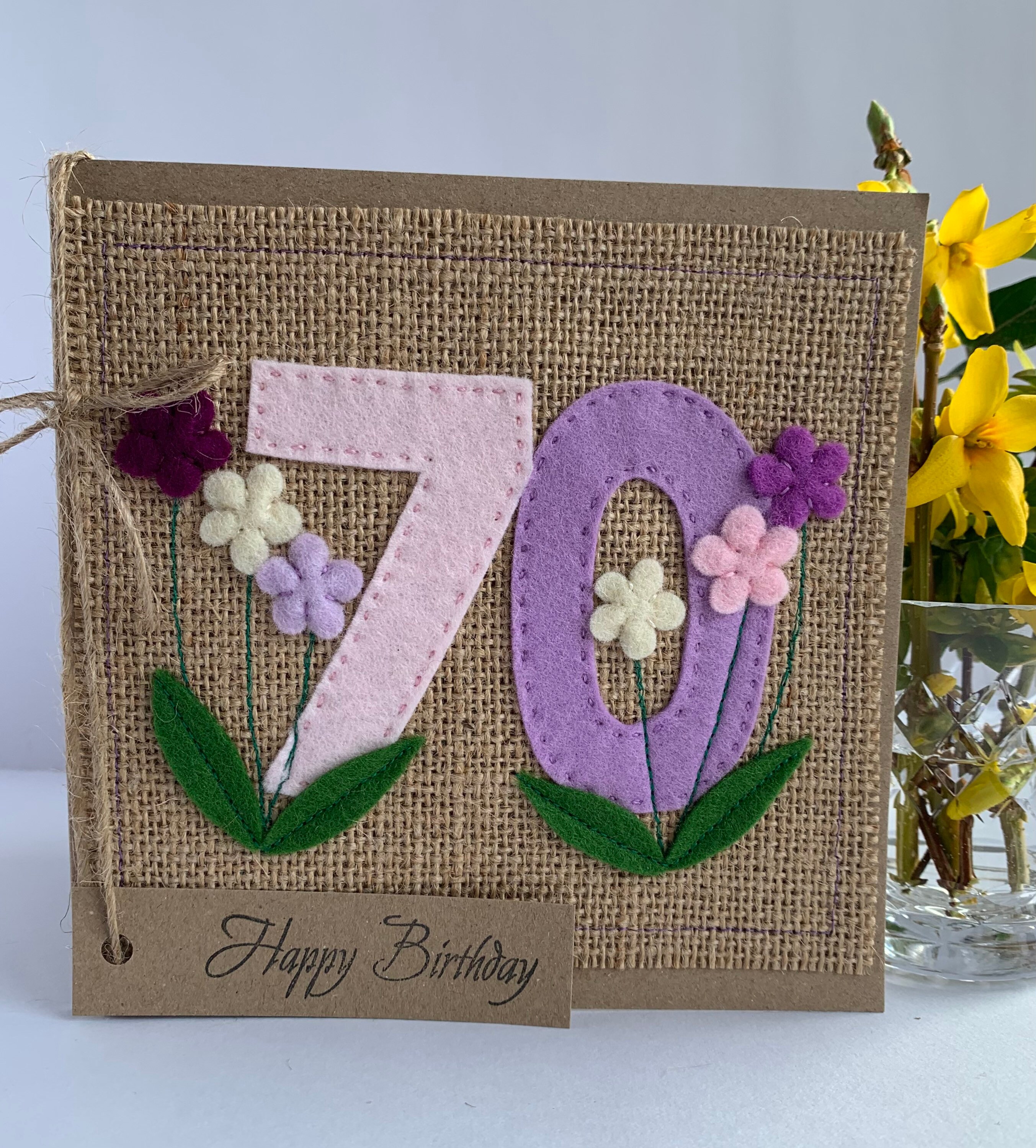Handmade 70th Birthday Card With Lilac and Pale Pink Decoration From ...