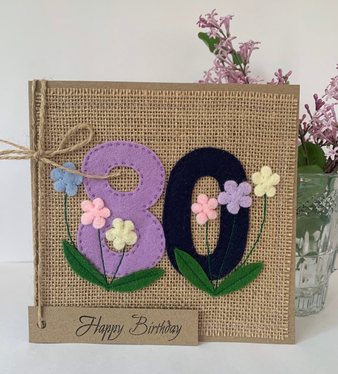 Handmade 80th Birthday Card With Felt Decoration. Textile Card ...