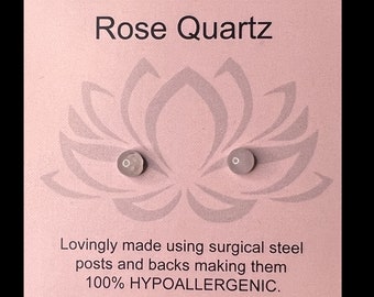 4mmローズクォーツミニカボションポストイヤリング/低刺激性