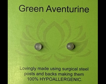 4mm Green Aventurine Mini Cabochon Post Earrings/Hypoallergenic