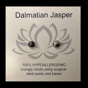 4mm Dalmatian Jasper Mini Cabochon Post Earrings/Hypoallergenic