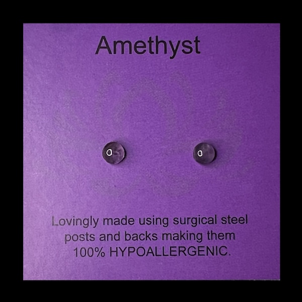 4mm Amethyst Mini Cabochon Post Earrings/Hypoallergenic