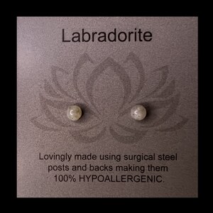 4mm Labradorite Mini Cabochon Post Earrings/Hypoallergenic