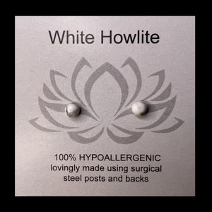 4mm White Howlite Mini Cabochon Post Earrings/Hypoallergenic