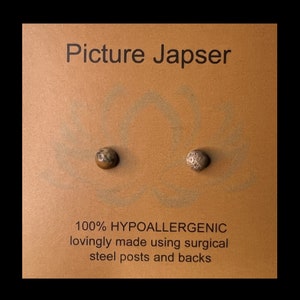 4mm Picture Jasper Mini Cabochon Post Earrings/Hypoallergenic