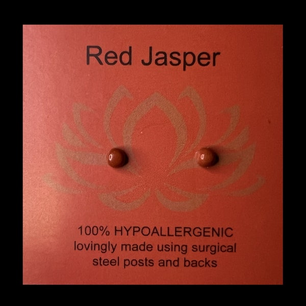 4mm Red Jasper Mini Cabochon Post Earrings/Hypoallergenic