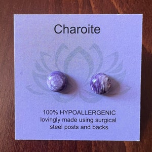 8mm Charoite Cabochon Post Earrings/Hypoallergenic