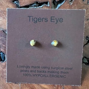 4mm Tiger&#39;s Eye Mini Cabochon Post Earrings/Hypoallergenic