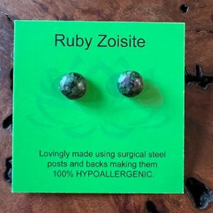 8mm Ruby Zoisite Cabochon Post Earrings/Hypoallergenic